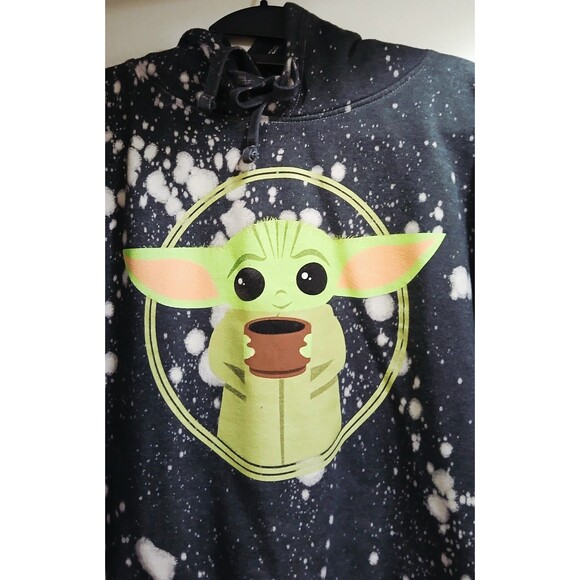 Star Wars Baby Yoda Men's Gray Acid Washed Fleece Graphic Hoodie Pocket 2XL EUC - Picture 4 of 6